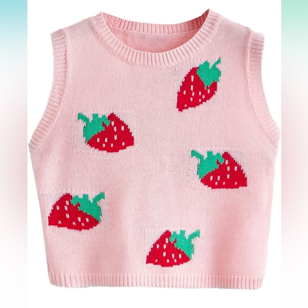 Cropped pink Strawberry sweater vest